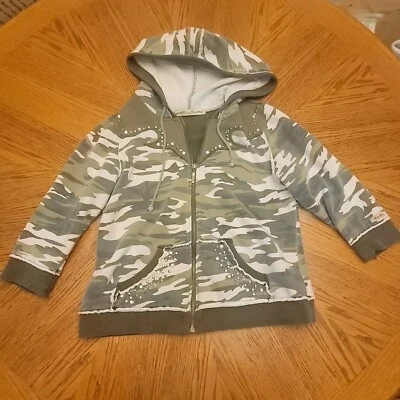 Miss Me Camo Zip Up Hoodie Eagle Embroidery Size L Vintage Cropped 3/4 Sleeves - Image 1 of 4