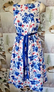 Cath Kidston Sleeveless Ribbon Floral 100% Cotton Skater Belted Dress Size 6 - Picture 1 of 4