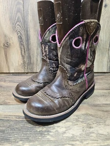 Ariat Fatbaby Women'sCowboy Western Boots Camo Pink Trim Leather Size 6.5B - Picture 1 of 5