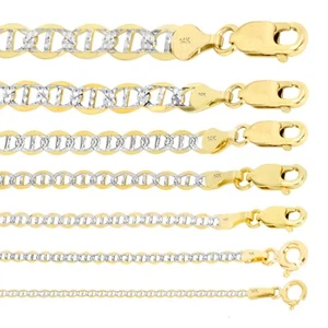 14K Yellow Gold 2mm-6mm Diamond Cut Pave Mariner Anchor Chain Necklace 16"-26" - Picture 1 of 84