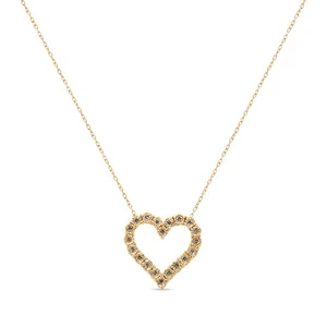 10K Yellow Gold Flashed 1/2 Ct Diamond Heart Pendant Necklace Sterling Silver - Picture 1 of 6