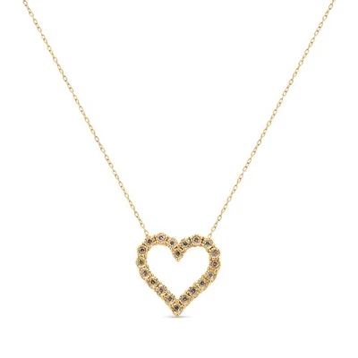 10K Yellow Gold Flashed 1/2 Ct Diamond Heart Pendant Necklace Sterling Silver - Image 1 of 4