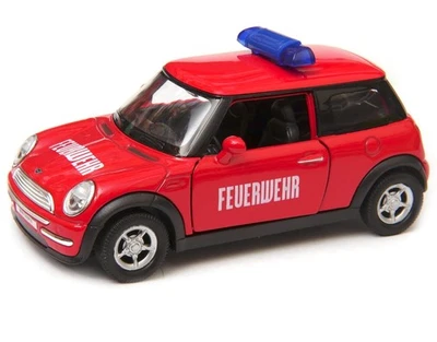 Mini Cooper Fire Brigade Germany Car Model Red Toy Diecast 1:34-1:39 Scale Welly - Image 1 of 4