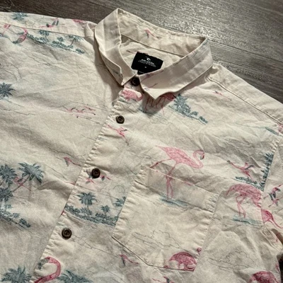Rip Curl Shirt Mens Medium Reverse Print Flamingo Print Short Sleeve Surf Aloha - Image 1 of 4
