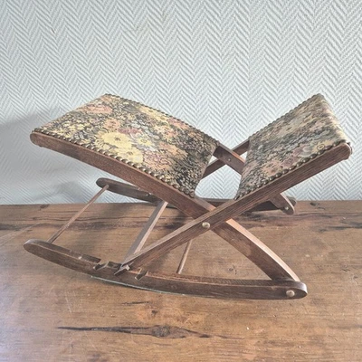 Vintage Rocking Wooden Foot Stool Foot Rest Foldable Upholstered Padded FLORAL - Image 1 of 4