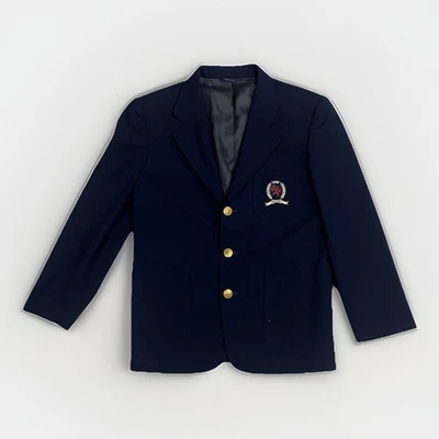 Blazer vintage para hombre bordado con parche en escudo azul marino talla mediana 100 % lana Foto 1 de 4