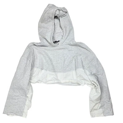 Sudadera con Capucha Zara Active Gris Blanco Color Bloque Recortada Manga Larga Para Mujer Talla Grande Foto 1 de 4