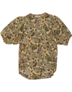 BENETTON Womens Short Sleeve Shirt Blouse UK 10 Small Green Floral Cotton AP12 - Picture 1 of 3