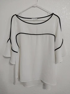 Calvin Klein elegante Bluse Damen Größe XL schwarz creme Kurzarm - Bild 1 von 4