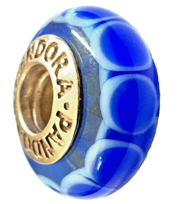 Auténtico Pandora Retirado Azul Loto Murano Cuentas de Cristal con Oro 14K - 750506 Foto 1 de 4