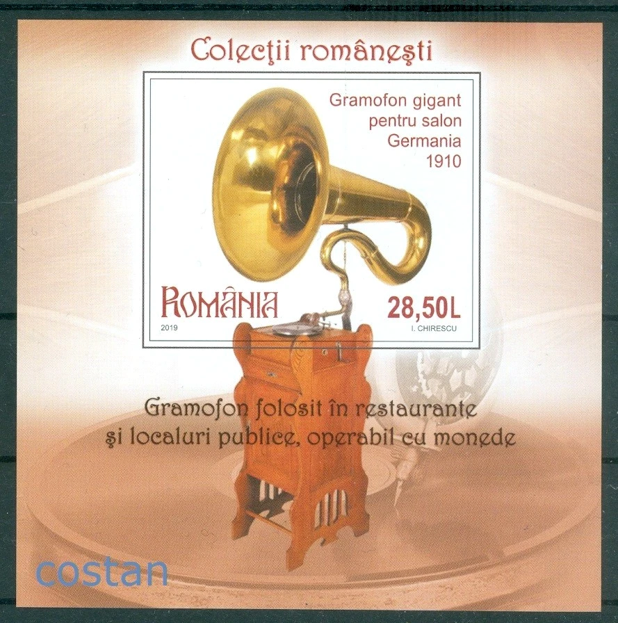 2019 Coin-operated saloon gramophone / Germany 1910,music,Romania,Bl.818 I, MNH - Image 1 of 1