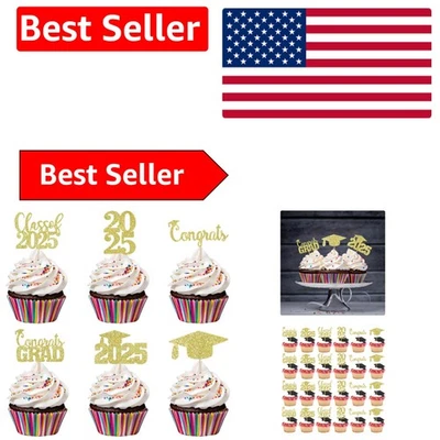 Прелестно золото блестящий торт украшения - 30шт выпускной кекс Toppers 2025 - Изображение 1 из 4