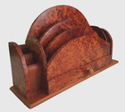 Vintage Burl Wood Desk Organizer Letter Rack Mid-Century 1950s Luxury Office