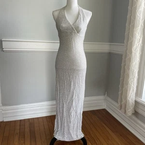 NWT C.T. Formal White Silver Glitter Halter Gown – Vintage Y2K Evening Dress - Picture 1 of 10