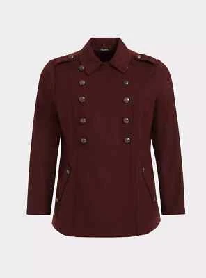 Torrid Double Breasted Button Collared Military Coat Brown 00 M L 10 #41466 - Image 1 of 4