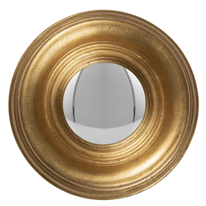19cm Distressed Gold Convex Wall Mirror - Wooden Fisheye Style Porthole Design - Picture 1 of 1