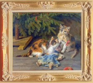 "Antiguo Maestro-Arte Antiguo Pintura al Óleo Animal Retrato Gato sobre Lienzo 20""x24" - Imagen 1 de 2