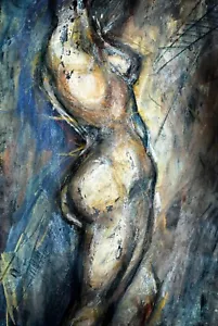Large Framed Vintage Canvas, Art Print Nude Lady Painting, (36"x24") - Picture 1 of 6