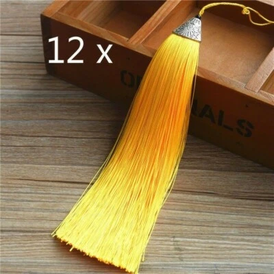 12 Pcs Luxury Silky Tassels Crafts 17cm Trim Fabric Sewing Costume Keyring DIY - Image 1 of 4