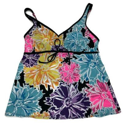 Traje de baño Tankini Top Lane Bryant talla 16 floral sin cables negro púrpura rosa azul Foto 1 de 4