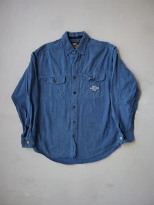 Vintage 90s Harley Davidson Shirt Mens M Blue Button Up Chamois Flannel - Picture 1 of 7