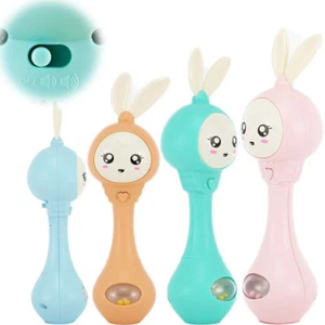 Baby Rabbit Teether Hand Bells Music Flashing Rattle Toys Mobile Infant Rattles - Picture 1 of 16