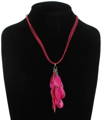 Collar colgante borla lágrima madreperla grande rosa fucsia 17-19" Foto 1 de 3
