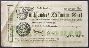 Dt. Reich Notgeldschein 500.000.000 Mark Frankenthal 10. Oktober 1923, gebraucht - Bild 1 von 2