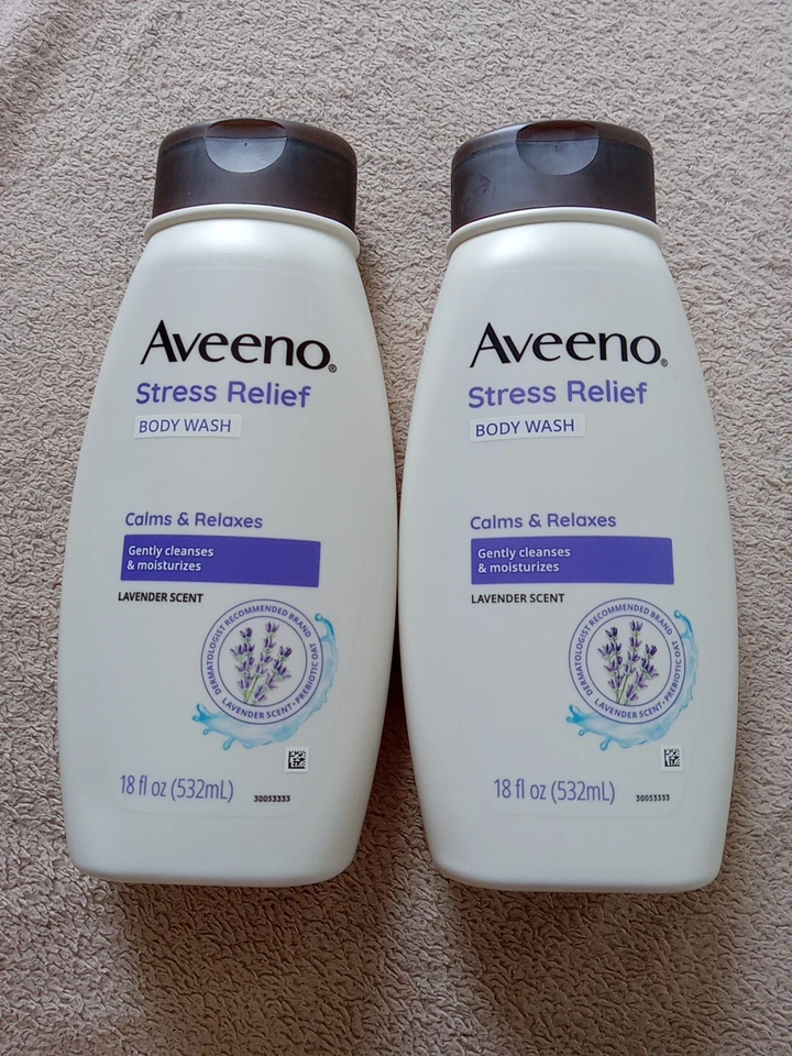 2 Aveeno Stress Relief Body Wash 18oz Each. Priority