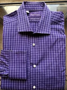 RALPH LAUREN PURPLE LABEL Checked Spread-Collar Dress Shirt w/ French Cuffs/16.5 - Picture 1 of 15