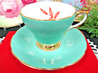 Royal Sutherland Cup & saucer nice sage green leaf pattern floral teacup