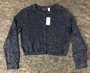 Girls Dark Blue Metallic Shimmer Button Up Cardigan Sweater Size 10-12 - Picture 1 of 10