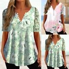 Fancy Green/Pink Sundress Style V Neck Tee with Flower Print for Women