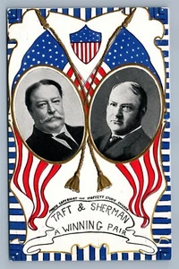 AMERICAN PRESIDENT TAFT & SHERMAN EMBOSSED ANTIQUE PATRIOTIC POSTCARD - Imagen 1 de 2