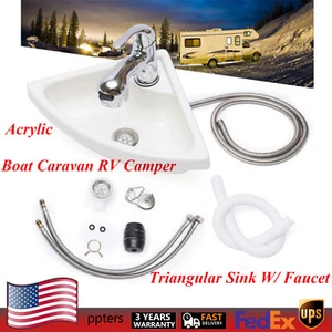 RV Boat Marine Caravan Camper Acrylic Triangular Sink With Faucet Drain Hose Kit - Picture 1 of 13