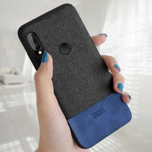 Custodia cover MOFI design tpu+ecopelle+tessuto per Huawei P20 Lite NERO BLU - Picture 1 of 5