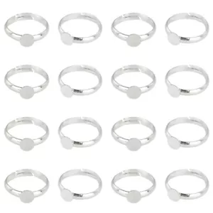 100Pcs Adjustable Blank Rings Silver Brass Finger Ring Settings 6mm Round Pad - Picture 1 of 6
