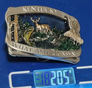 Kentucky What Makes America Great Fliegenfischen Hirsch Ente Vintage Gürtelschnalle 205g - Bild 1 von 11