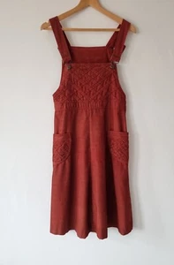 Vtg 70s Rust Red Brown Cord Aline Pinafore Dungaree Dress 8 10 S - Picture 1 of 5