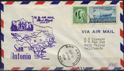Cover First Flight United States, 1950. San Antonio to Mill Valley. Texas Area - Image 1 of 2