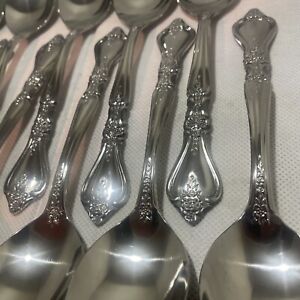 Rogers Co Kings Berry Lot Of 12 Oval Soup Spoons Stainless Korea Floral Scrolls