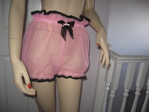 Nylon high waist Knickers Sheer Sissy baby pink black bloomers Pants feminine - Picture 1 of 11