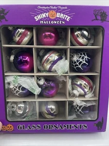 Christopher Radko Shiny Brite 12 Halloween glass Ornaments Spider Webs - Imagen 1 de 10
