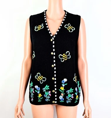 [NWT] Quacker Factory Women's Black Floral/Bee Sleeveless Sweater/Vest size S - Image 1 of 3