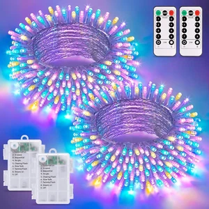 2 Pack Easter Lights Battery Operated Outdoor Indoor, Each 33Ft 100 LED Multicol - Picture 1 of 12