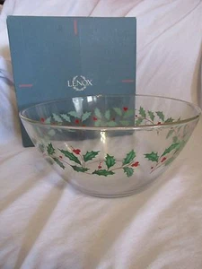 LENOX GLASS SERVING SALAD BOWL - DIMENSION HOLIDAY PATTERN - 4.5" X 9" - W/ BOX - Picture 1 of 4