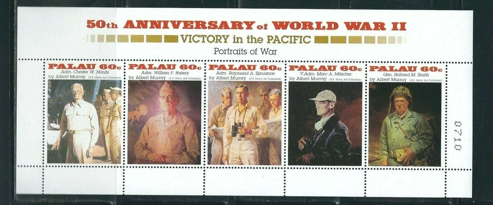 Palau SC # 380a-e Paintings, Victory in the pacific 50th Anniversary . Hinged - Image 1 of 1