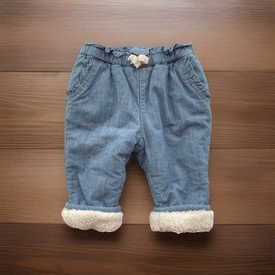 Gap Bebé Niñas Acogedor Sherpa Forrado Cambray Pantalones Azul Bolsa de Papel Cintura Talla 6-12M Foto 1 de 4
