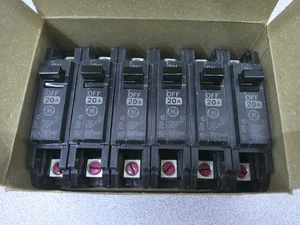 GE BOX OF 6 THQC CIRCUIT BREAKERS THQC1120WL 20AMP 240VOLT 1POLE NIB - Picture 1 of 3