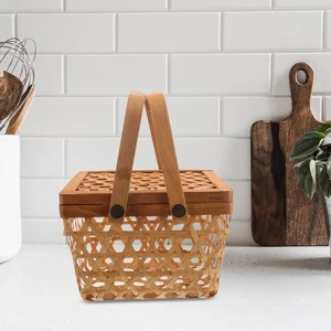 Cesto in bambù stile cinese: cesto di frutta intrecciato con coperchio gnocco - Foto 1 di 12